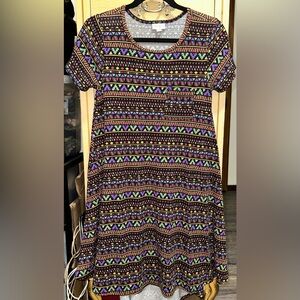 Bundle Of 2 LuLaRoe Multicolor Geometric Dress & Blue Short Sleeve Shirt